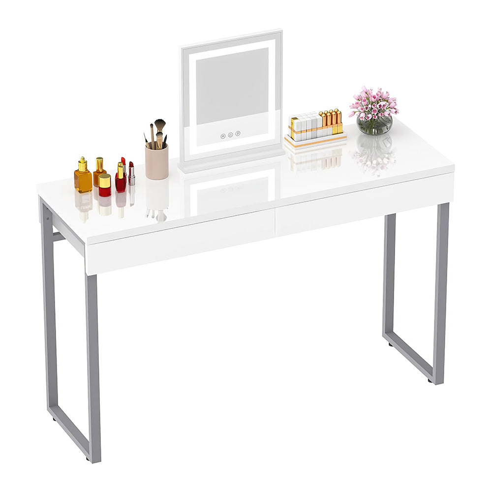 Vanity Desk with 2 Drawers, Glossy White Makeup Table for Bedroom, Small Desk