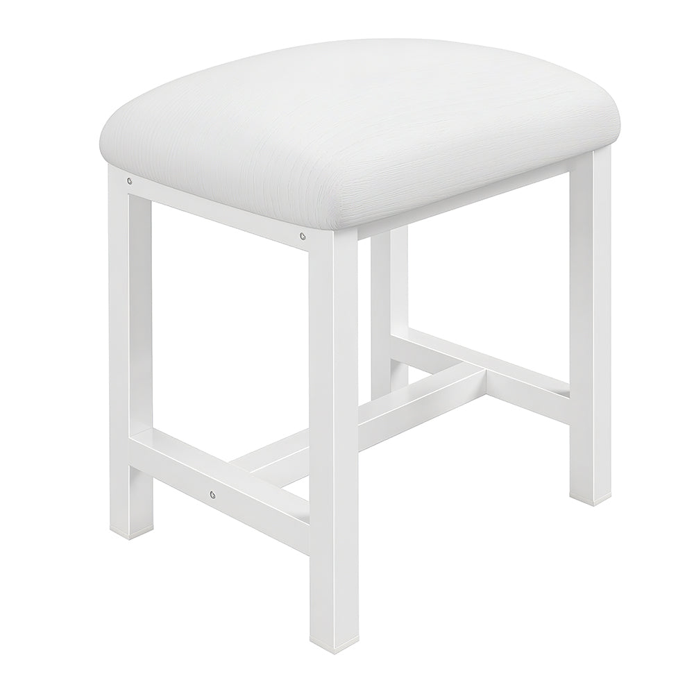 Small Vanity Stool with Cushion, White Makeup Chair for Bedroom & Living Room