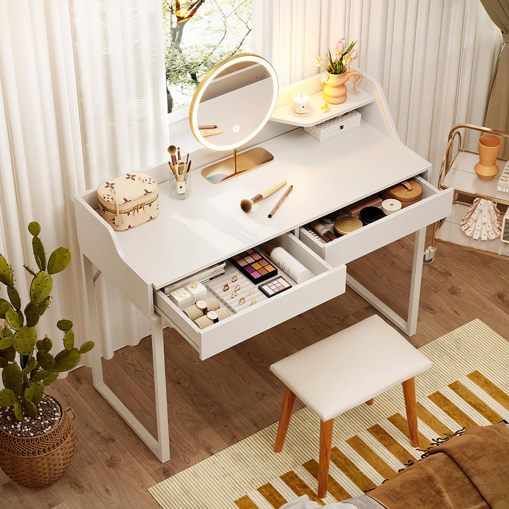 40" White Vanity Desk with 2 Drawers, Modern Computer & Makeup Desk