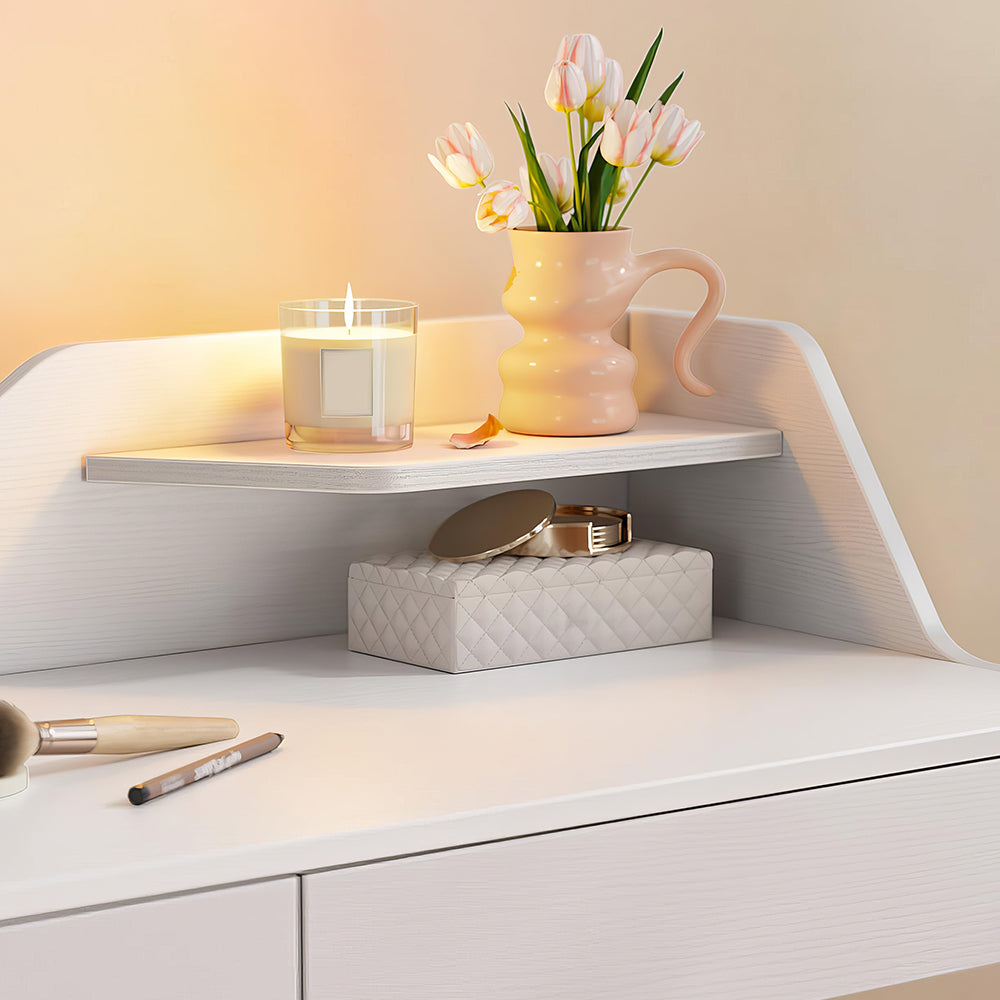 40" White Vanity Desk with 2 Drawers, Modern Computer & Makeup Desk