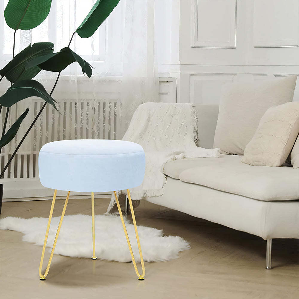 Velvet Round Vanity Stool with Golden Metal Legs, Modern Footrest