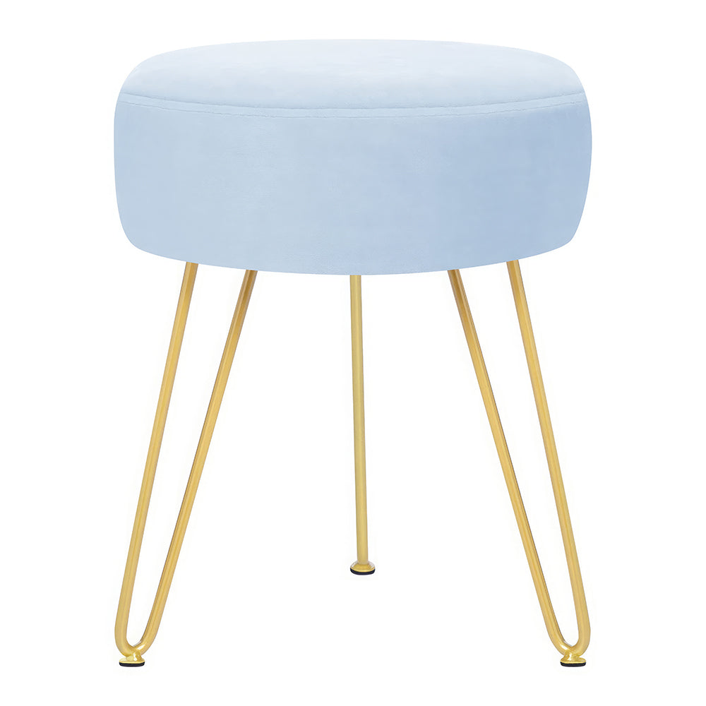 Velvet Round Vanity Stool with Golden Metal Legs, Modern Footrest
