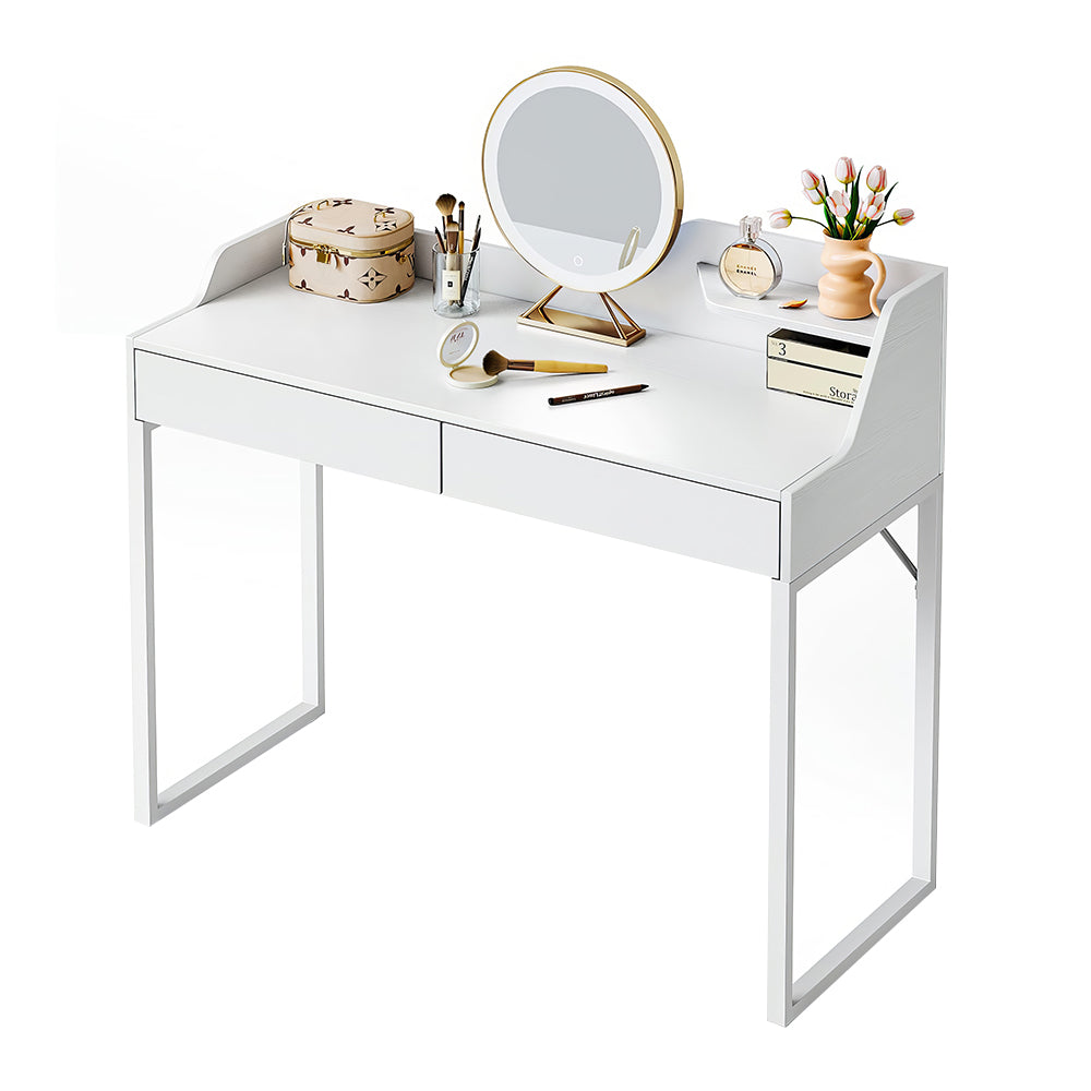 40" White Vanity Desk with 2 Drawers, Modern Computer & Makeup Desk