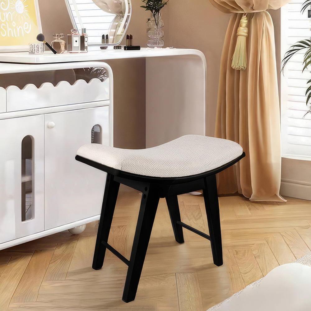 Modern Vanity Stool with Concave Seat, Black Wooden Makeup Chair, 300lb