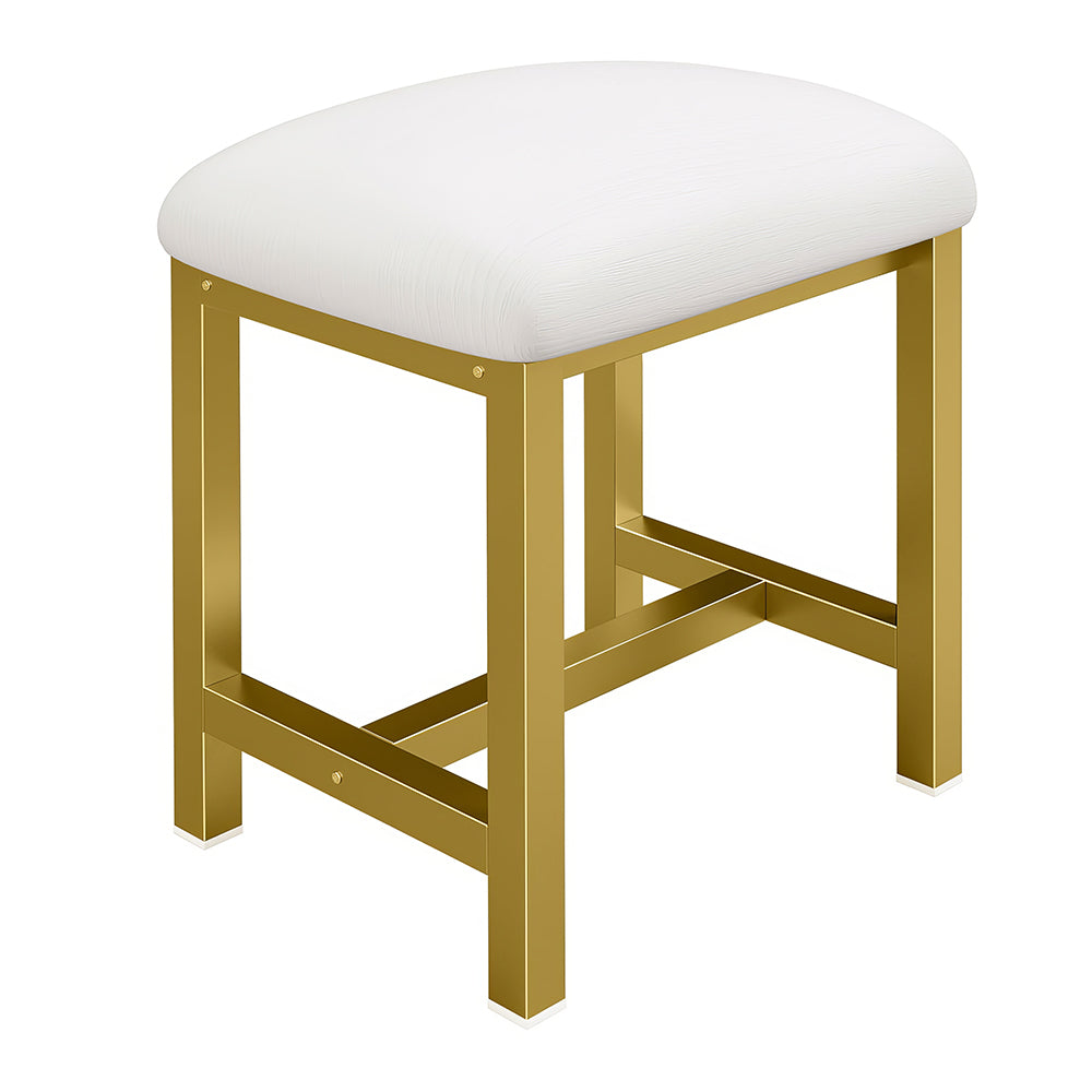 Small Vanity Stool with Cushion, White Makeup Chair for Bedroom & Living Room