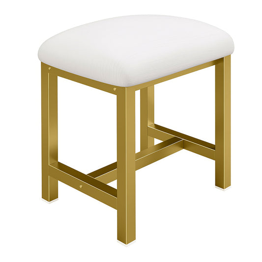 Small Vanity Stool with Cushion, White Makeup Chair for Bedroom & Living Room