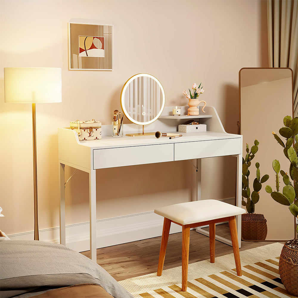 40" White Vanity Desk with 2 Drawers, Modern Computer & Makeup Desk
