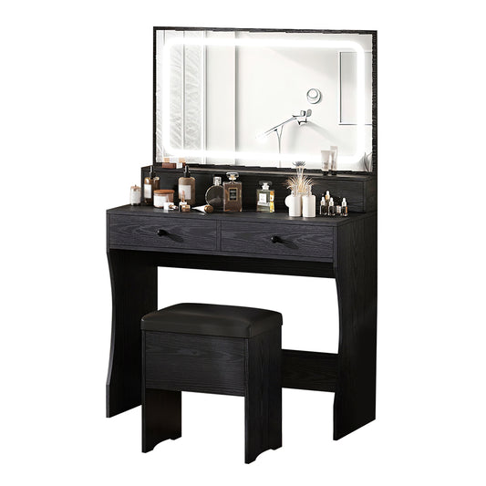 Vanity Desk with LED Mirror & Power Outlet, 4 Drawers, White Makeup Table