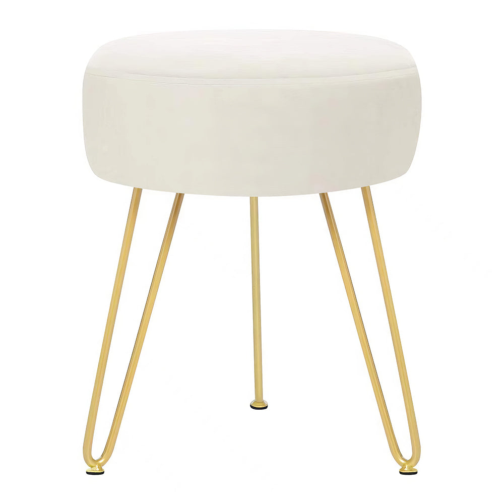 Velvet Round Vanity Stool with Golden Metal Legs, Modern Footrest