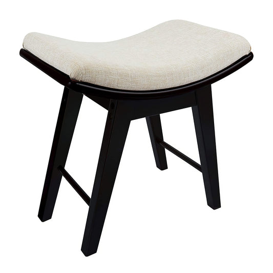 Modern Vanity Stool with Concave Seat, Black Wooden Makeup Chair, 300lb