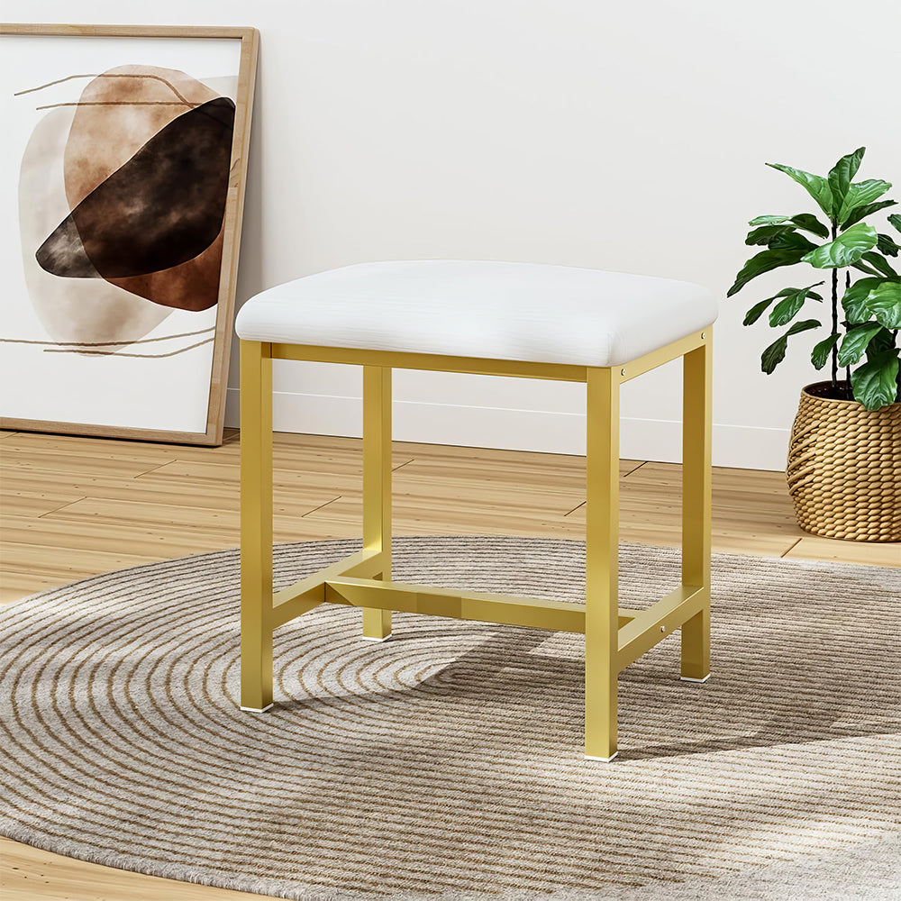 Small Vanity Stool with Cushion, White Makeup Chair for Bedroom & Living Room