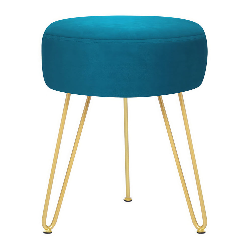 Velvet Round Vanity Stool with Golden Metal Legs, Modern Footrest