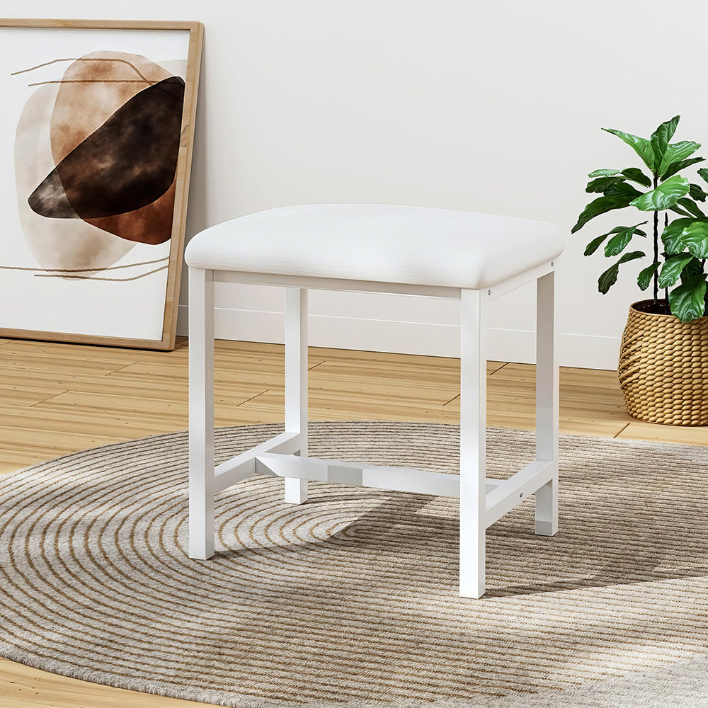 Small Vanity Stool with Cushion, White Makeup Chair for Bedroom & Living Room