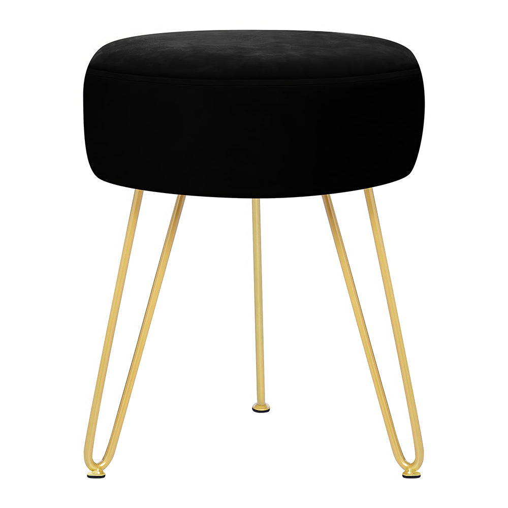 Velvet Round Vanity Stool with Golden Metal Legs, Modern Footrest
