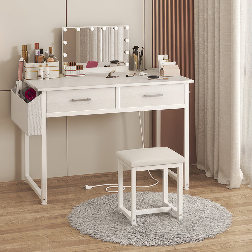Small Vanity Stool with Cushion, White Makeup Chair for Bedroom & Living Room