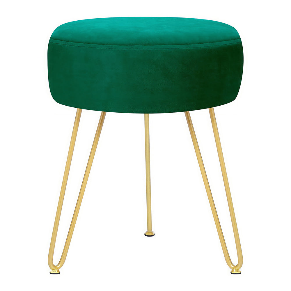 Velvet Round Vanity Stool with Golden Metal Legs, Modern Footrest