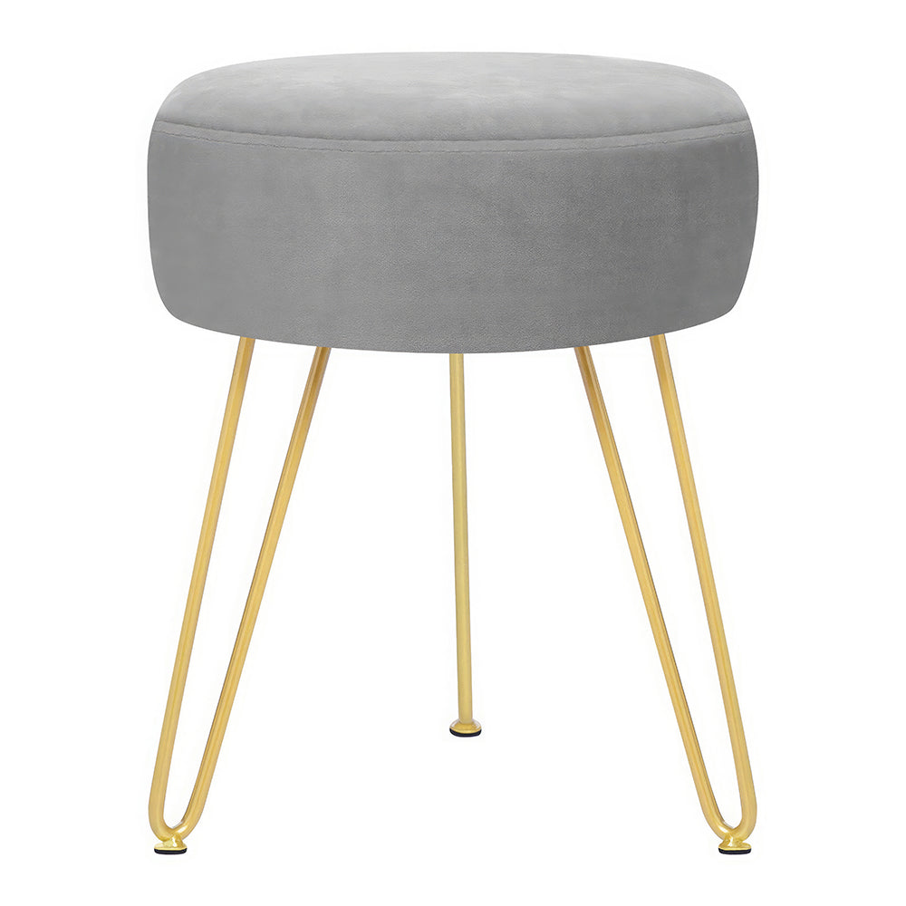 Velvet Round Vanity Stool with Golden Metal Legs, Modern Footrest