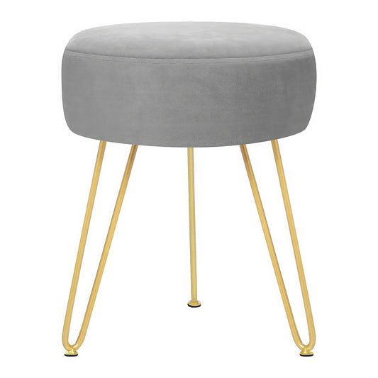Velvet Round Vanity Stool with Golden Metal Legs, Modern Footrest