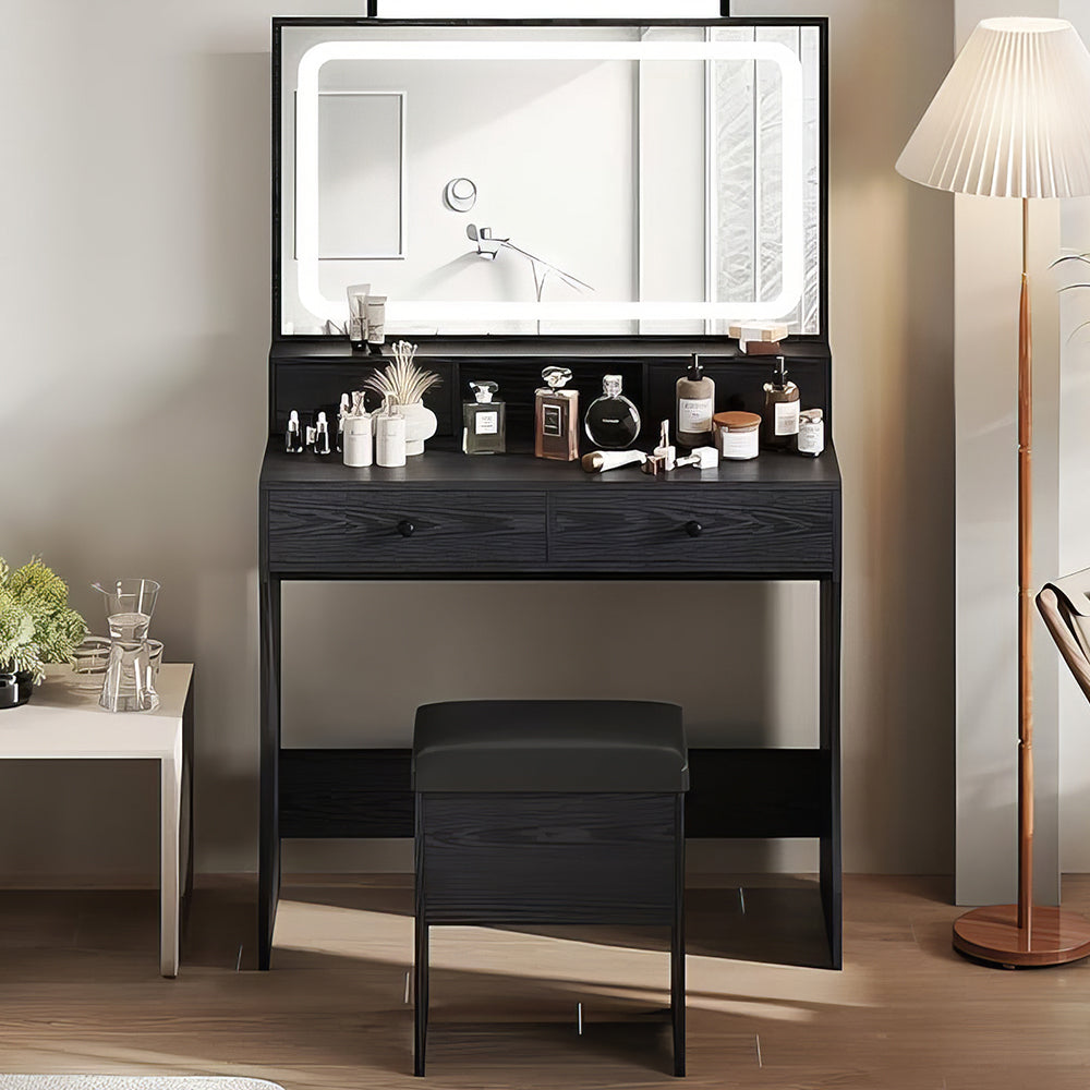 Vanity Desk with LED Mirror & Power Outlet, 4 Drawers, White Makeup Table