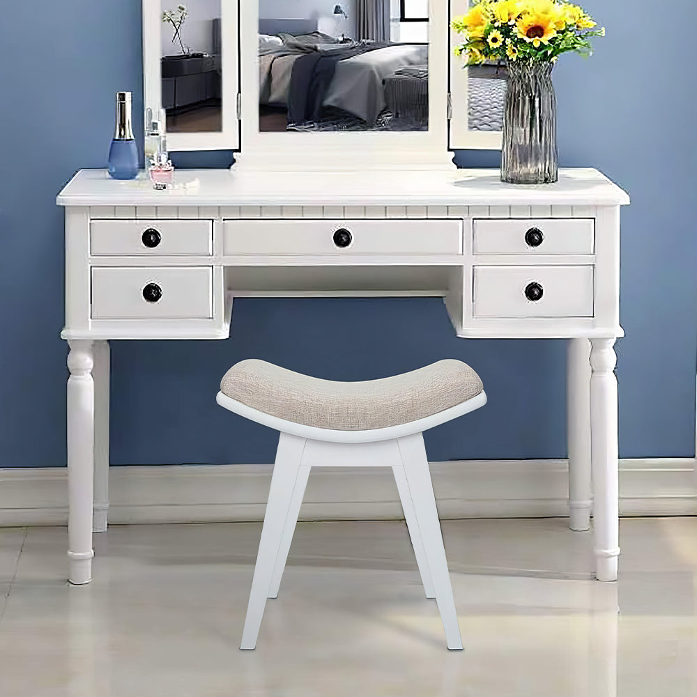 Modern Vanity Stool with Concave Seat, Black Wooden Makeup Chair, 300lb
